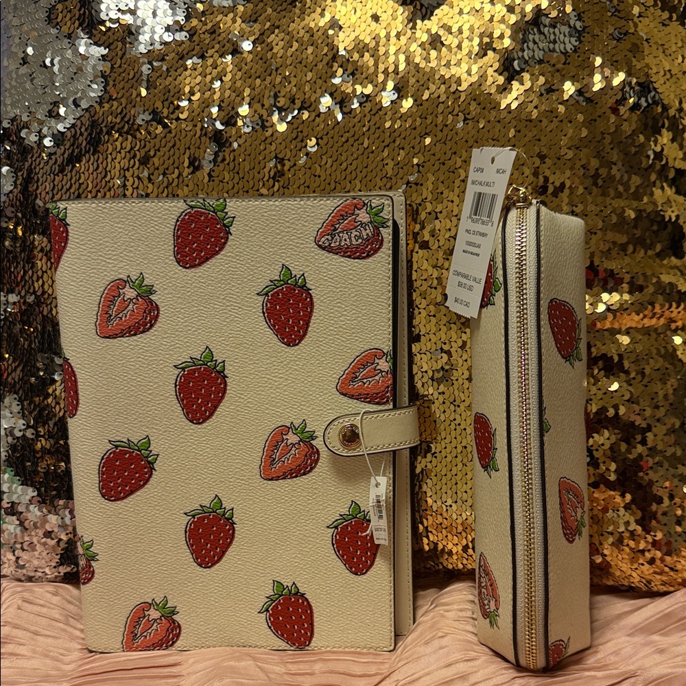 Coach Cream and Red Strawberry Print Set